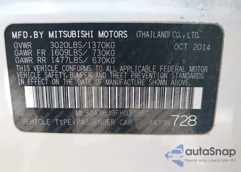 2015 Mitsubishi Mirage De from USA, damaged, VIN ML32A3HJ9FH031362